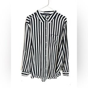 Grand & Greene Collard Roll Tab Sleeves Top In White/Black Stripe Size XL